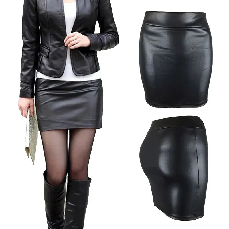 High-waist Tight Hip-hugging Skirt Sexy Imitation Leather