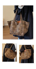Oversized Leopard Print Shoulder Bag Women Canvas Large Capacity Shopping Tote
