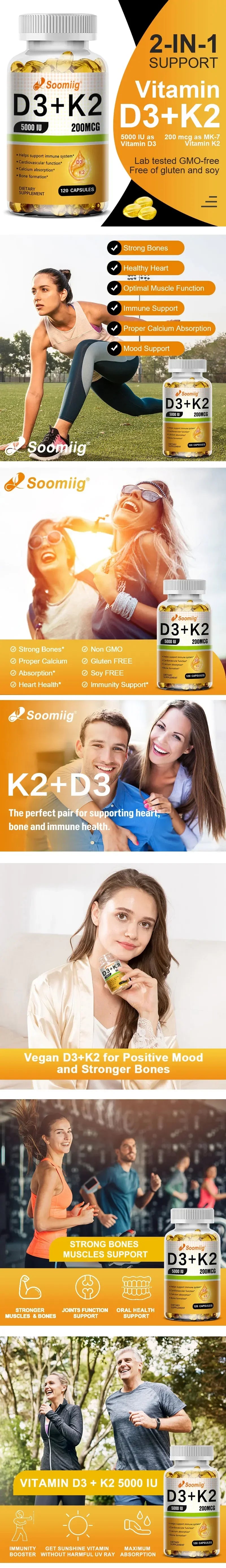 Vitamin D3 5000IU and 200 Mcg Vitamin K2 (MK-7) Capsules