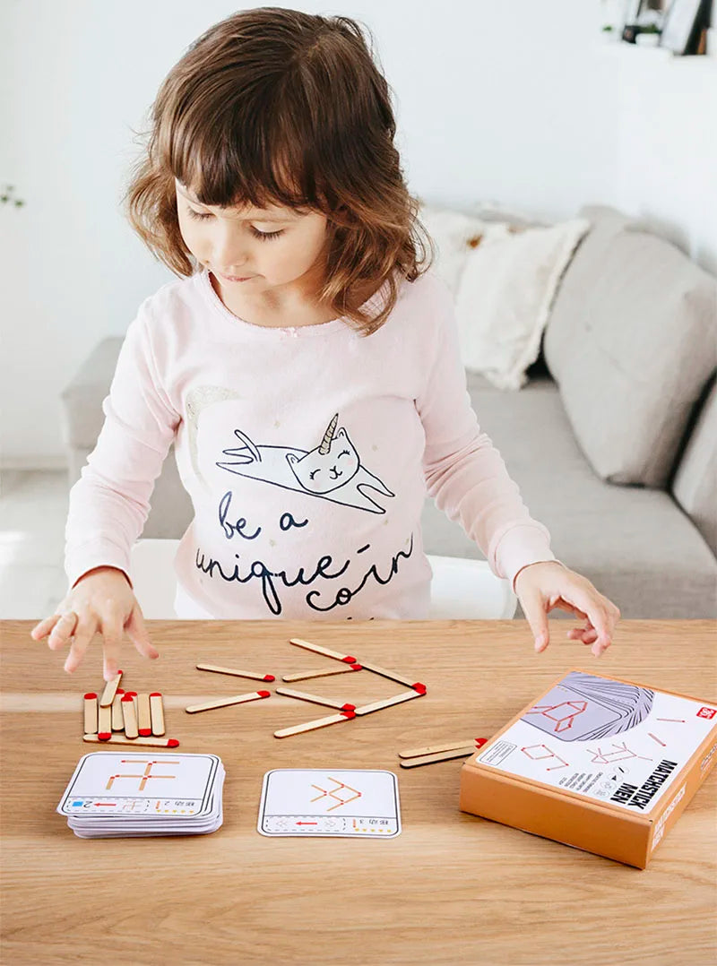 Montessori Matches Puzzles Game Wooden Toys Math Geometry Thinking Educational For Kids Logic