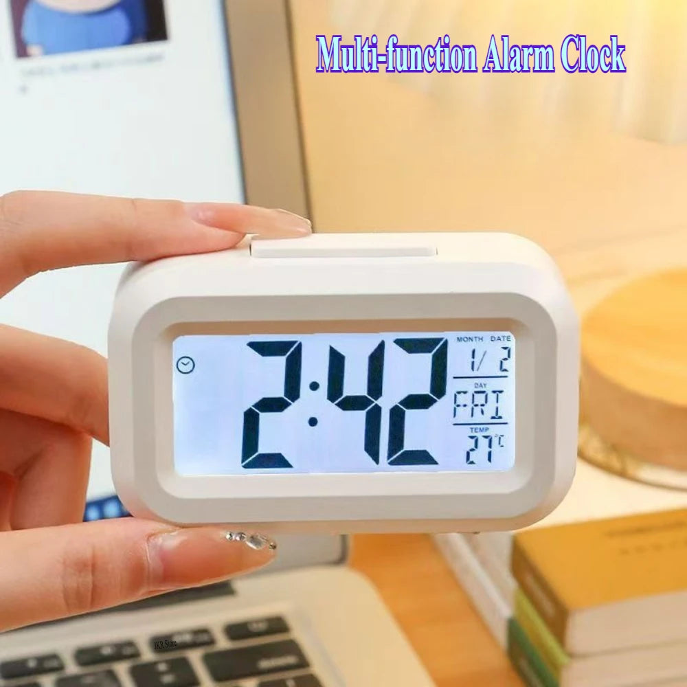 Alarm Clock Digital LED Electronic Backlight Snooze Calendar Home Office Desktop Screen Display Watch