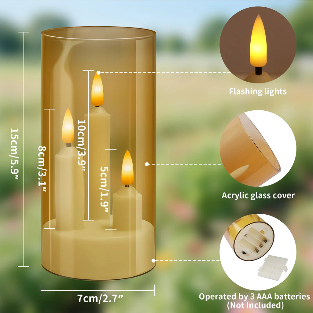 Flameless 3 in 1 LED Taper Candles with 15CM Battery Operated Flickering Electric Window Candles for Christmas Wedding