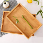 Wide Bamboo Organizer Tray with Handles for Cutlery Serving Spoons Cooking Utensils Teapot Teacup