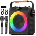 Karaoke Machine with 2 Wireless Microphones Portable Speaker LED Lights Kids Adults