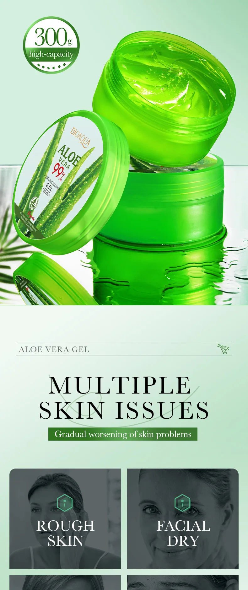 300g BIOAQUA Moisturizing Soothing Aloe Vera Gel Rejuvenating Hydrating Face Cream Skin Care