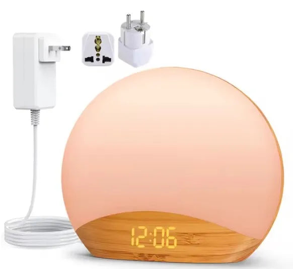 Wood Grain Sunrise Alarm Clock Sound Machine Nightlight Digital Dimmable for Bedroom 26 Sleep Sounds Baby Adults Kids