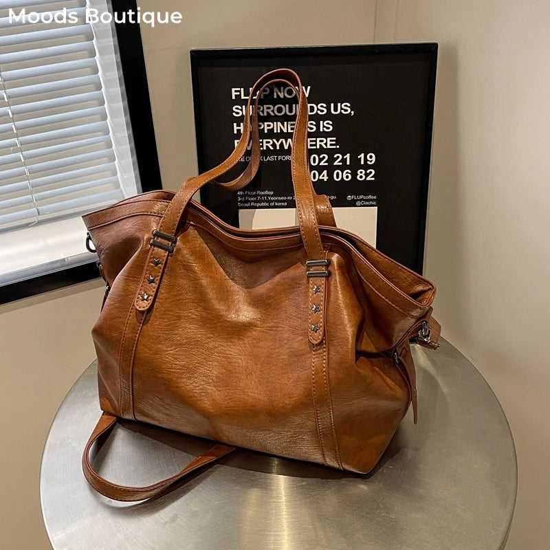MOODS Large Sized Tote Bags For Women Soft Leather Large Capacity Shoulder Crossbody Quality