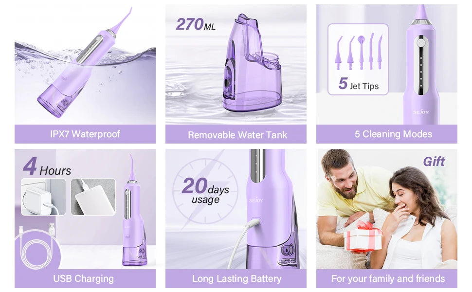 Sejoy Cordless Electric Water Flosser for Teeth Dental Portable Oral Irrigator Rechargeable