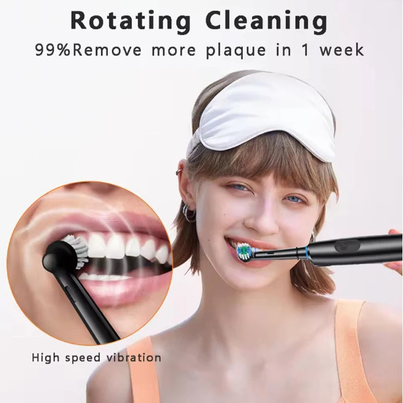 Round Rotating Electric Toothbrush Adults 5 Cleaning Modes USB Rechargeable 4/8 Replacement Heads