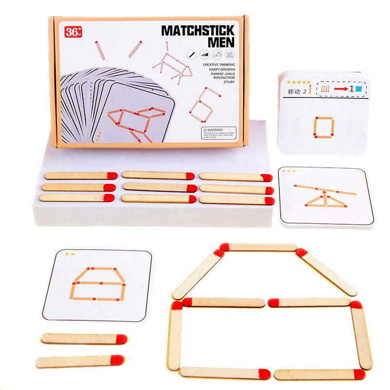 Montessori Matches Puzzles Game Wooden Toys Math Geometry Thinking Educational For Kids Logic