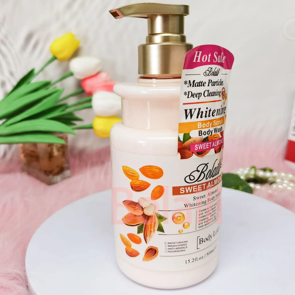 500ml Almond Whitening Body Lotion & Scrub Body Wash Exfoliating Moisturizing Whitening Skin Lightening Increase Skin Radiance