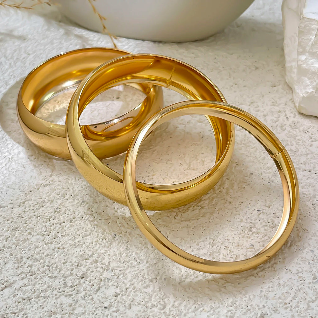 KunJoe 3Pcs Set Smooth Round Big Bangles Punk Heavy Metal 6.5cm Wide Bracelets