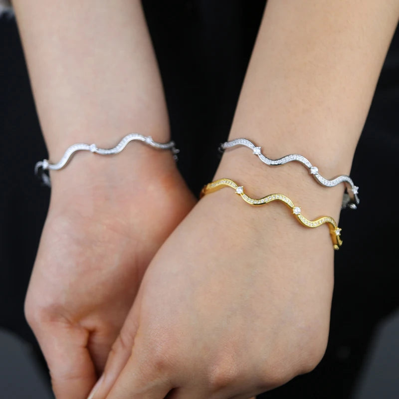 Personality Wave Shape Bangles 58mm Cubic Zirconia Brass Gold/Platinum Plated Bracelet