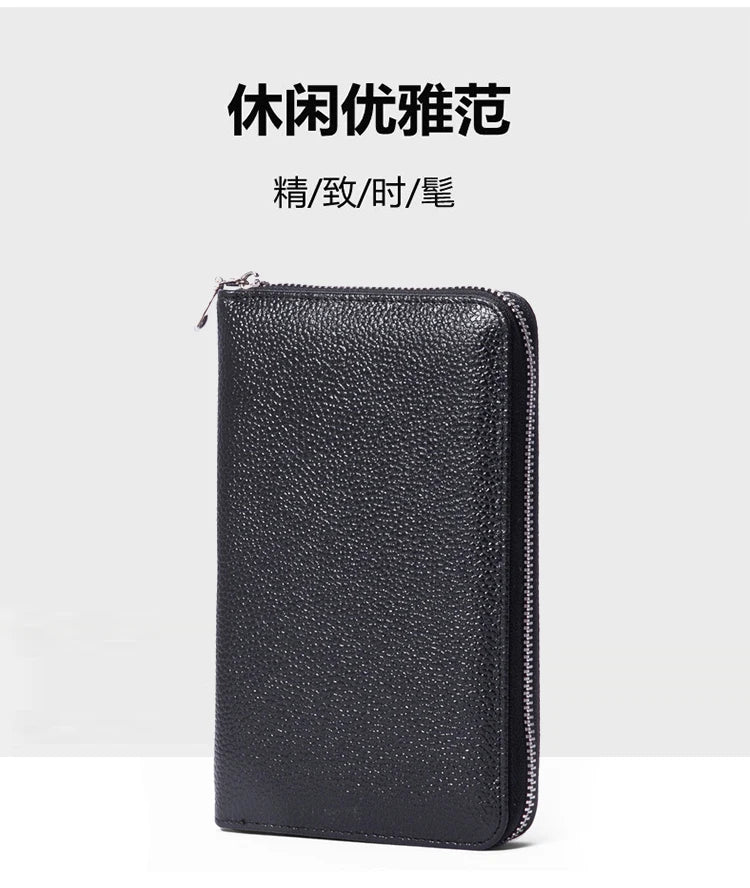 RFID Anti-Theft Cowhide Leather Wallet Brush Head Layer Large Capacity