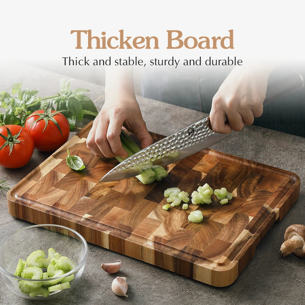 XINZUO Acacia Wood Cutting Board Cut Bread Fruit Meat Wooden Chopping Blocks Non-Slip Kitchen Tools