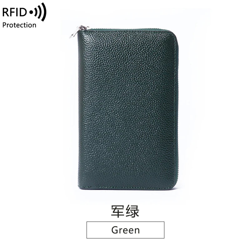 RFID Anti-Theft Cowhide Leather Wallet Brush Head Layer Large Capacity
