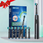 Round Rotating Electric Toothbrush Adults 5 Cleaning Modes USB Rechargeable 4/8 Replacement Heads