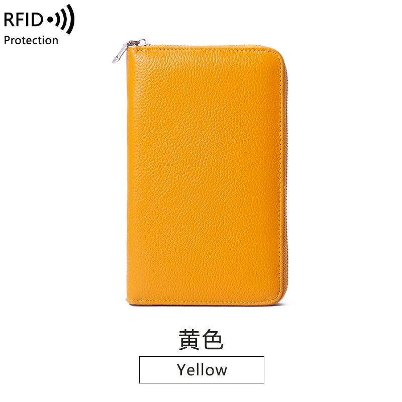 RFID Anti-Theft Cowhide Leather Wallet Brush Head Layer Large Capacity