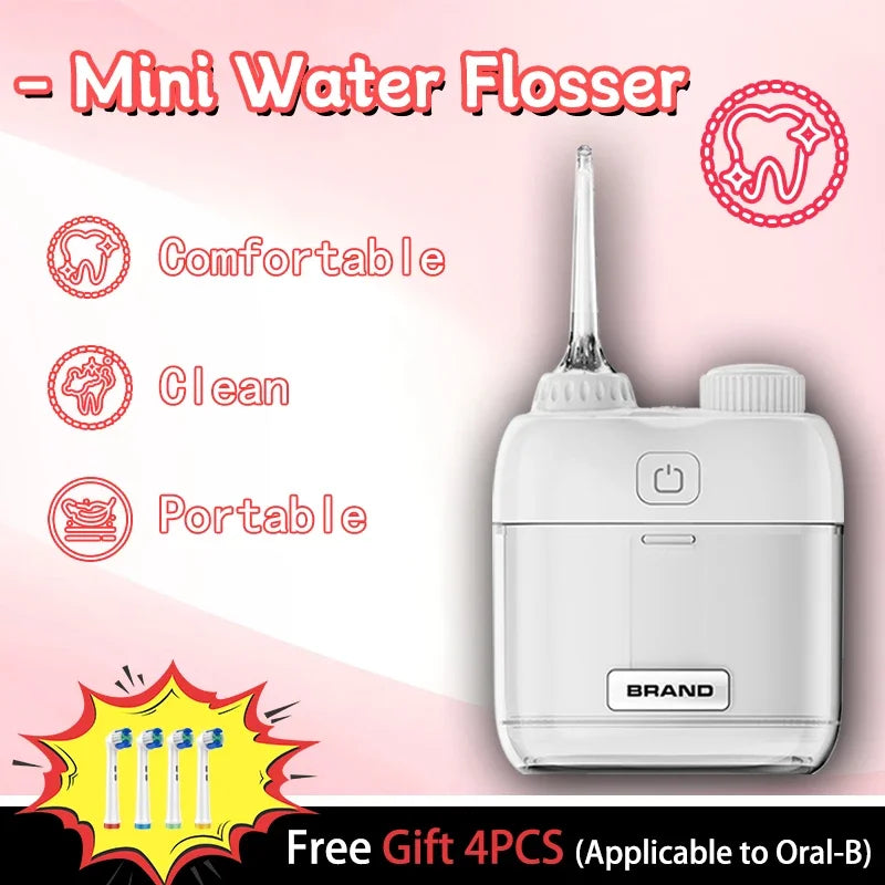 YUESI Portable Water Flosser Travel Mini Dental Irrigator 2 Nozzles 4 Modes Continuous Flow Plaque Busting Teeth Cleaning