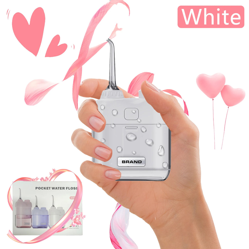 YUESI Portable Water Flosser Travel Mini Dental Irrigator 2 Nozzles 4 Modes Continuous Flow Plaque Busting Teeth Cleaning