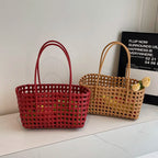 LEFTSIDE Small Solid Color Weave Tote Bags Shoulder Bag Handbags