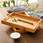 Wide Bamboo Organizer Tray with Handles for Cutlery Serving Spoons Cooking Utensils Teapot Teacup