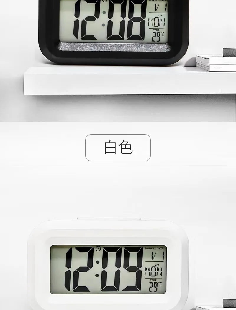 Alarm Clock Digital LED Electronic Backlight Snooze Calendar Home Office Desktop Screen Display Watch