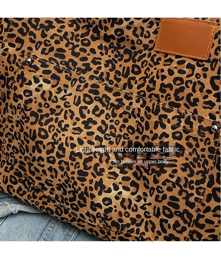 Oversized Leopard Print Shoulder Bag Women Canvas Large Capacity Shopping Tote