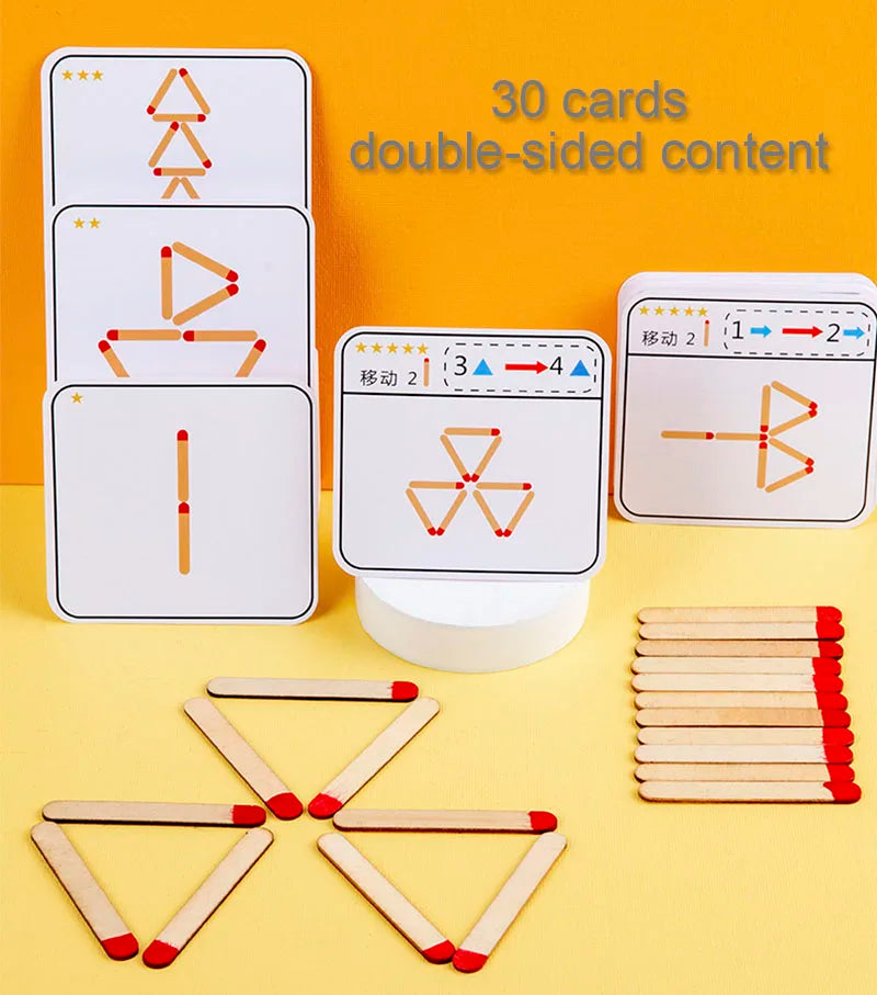 Montessori Matches Puzzles Game Wooden Toys Math Geometry Thinking Educational For Kids Logic