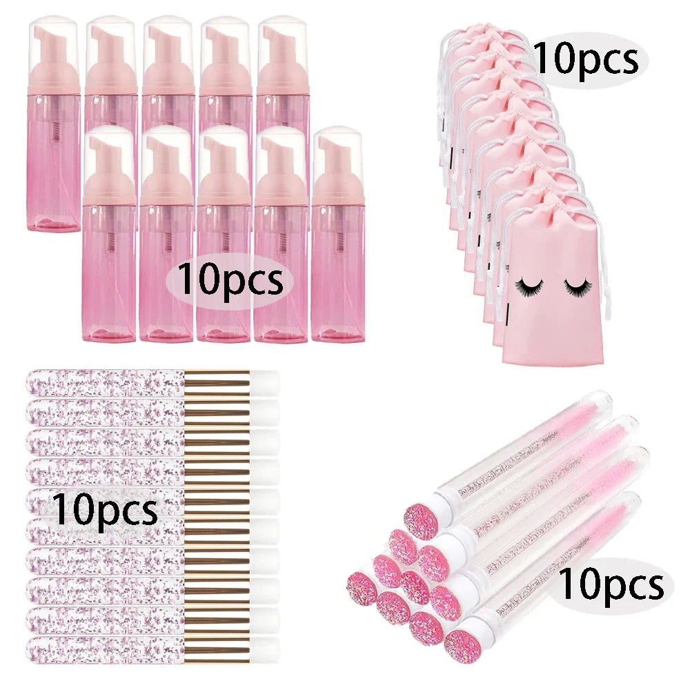 20/40PCS Suit 60ML Empty Pump Bottle Eyelash Shampoo Tool Travel Foam Dispenser Bottle Plastic Cleanser Soap Care