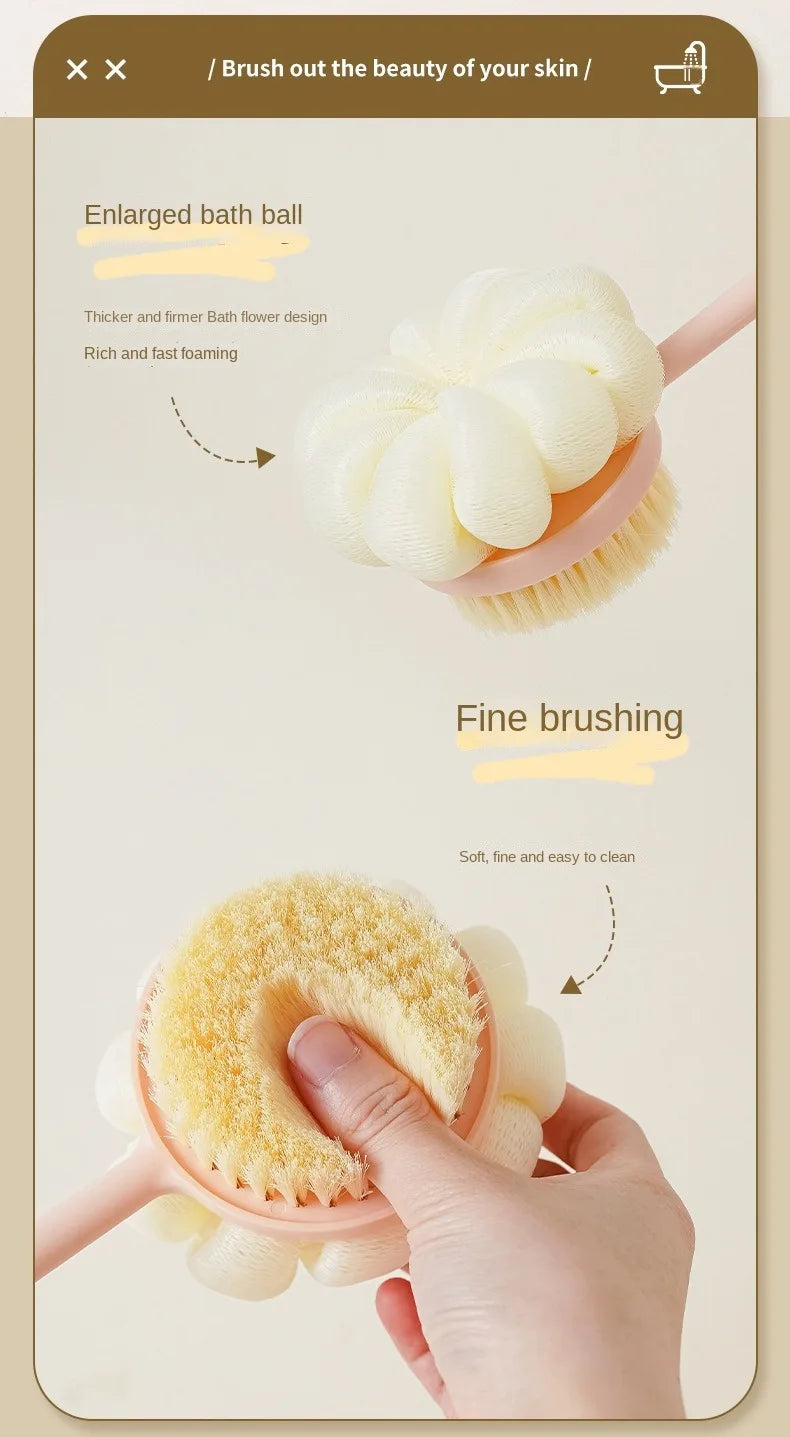 Two Sided Shower Body Brush Silicone Long Handle Back Body Exfoliating