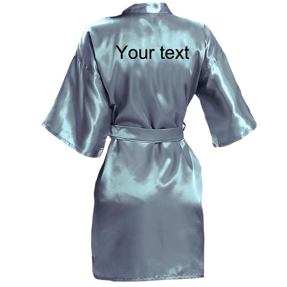 Customized Name Date Wedding Bathrobe Faux Silk Bridal Robe Bridesmaid