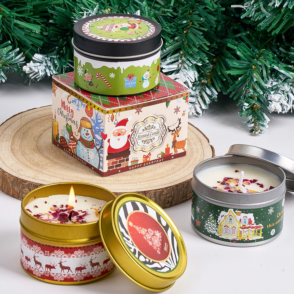 Christmas Scented Candle Set Gift Smokeless Aromatherapy Stonedried Flower Soy Wax
