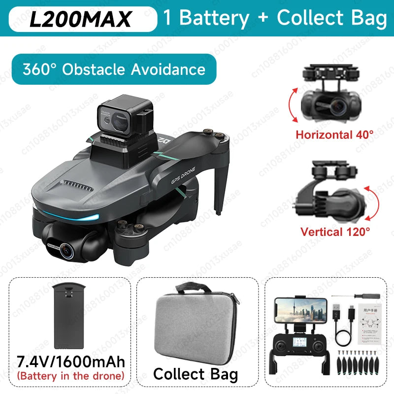 L200 PRO MAX Brushless Motor 2-Axis Gimbal 4K Professional GPS Drone 360° Obstacle Avoidance 5G WIFI Quadcopter Drone RC
