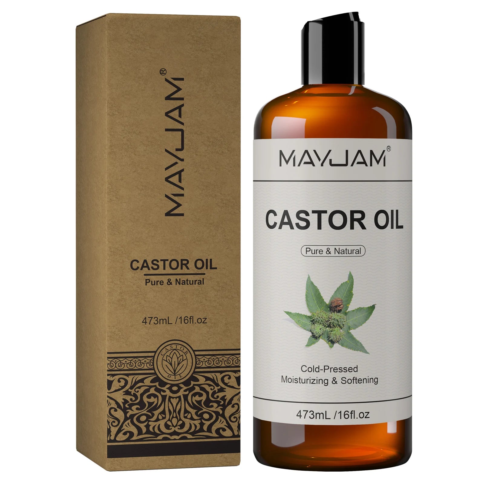 Organic Castor Oil Cold Pressed Massage Moisturizes Nourish Hair Eyelash Nail Growth 16fl.oz Pure Carrier Oil