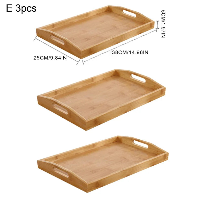 Wide Bamboo Organizer Tray with Handles for Cutlery Serving Spoons Cooking Utensils Teapot Teacup