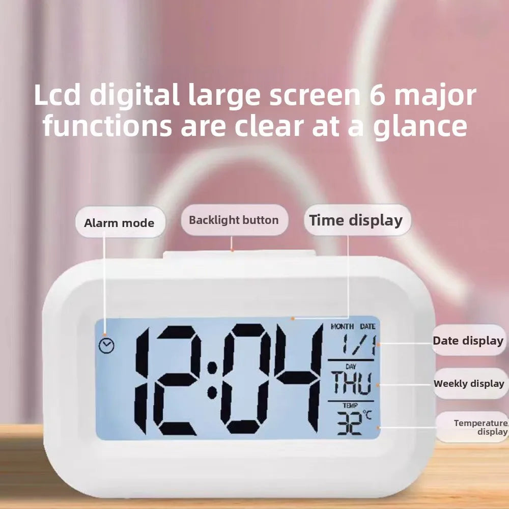 Alarm Clock Digital LED Electronic Backlight Snooze Calendar Home Office Desktop Screen Display Watch