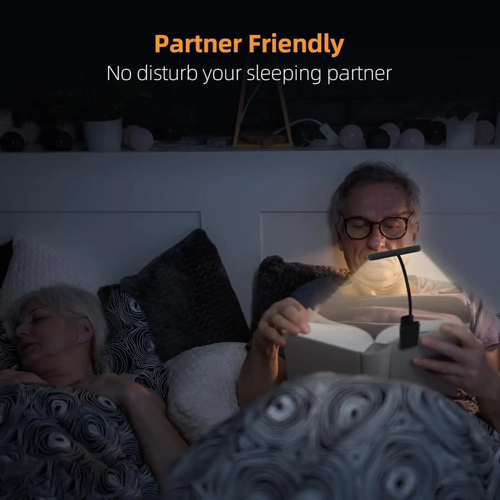 Book Light USB Rechargeable Reading Warm Cool White Daylight Portable Flexible Easy Clip Night Lamp