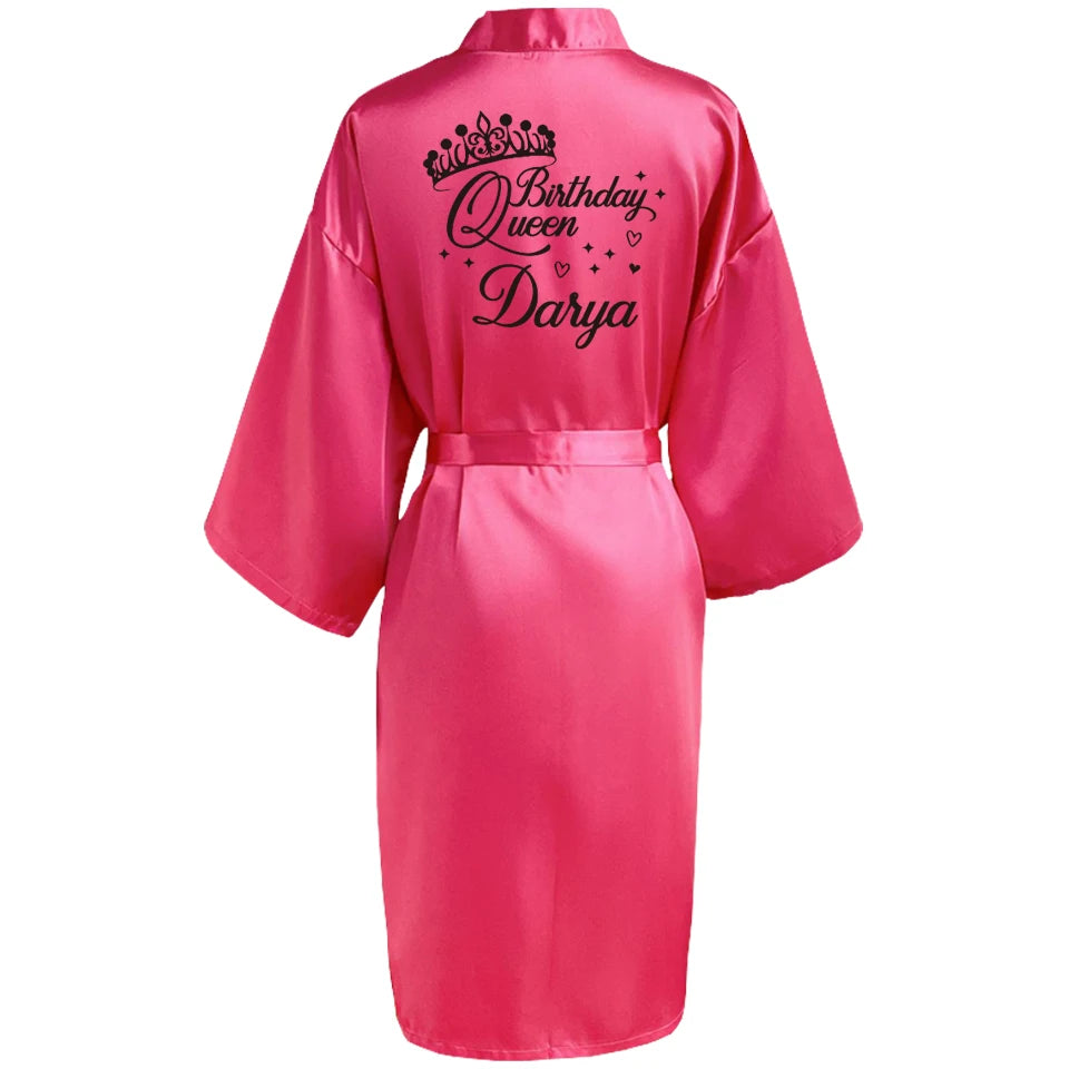 Customized Name Date Wedding Bathrobe Faux Silk Bridal Robe Bridesmaid