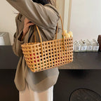LEFTSIDE Small Solid Color Weave Tote Bags Shoulder Bag Handbags