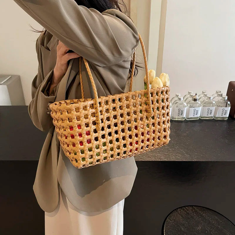 LEFTSIDE Small Solid Color Weave Tote Bags Shoulder Bag Handbags