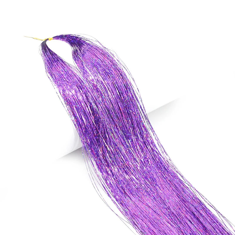 93cm Sparkle Hair Tinsel Rainbow Colored Strands  Hair Extensions Glitter