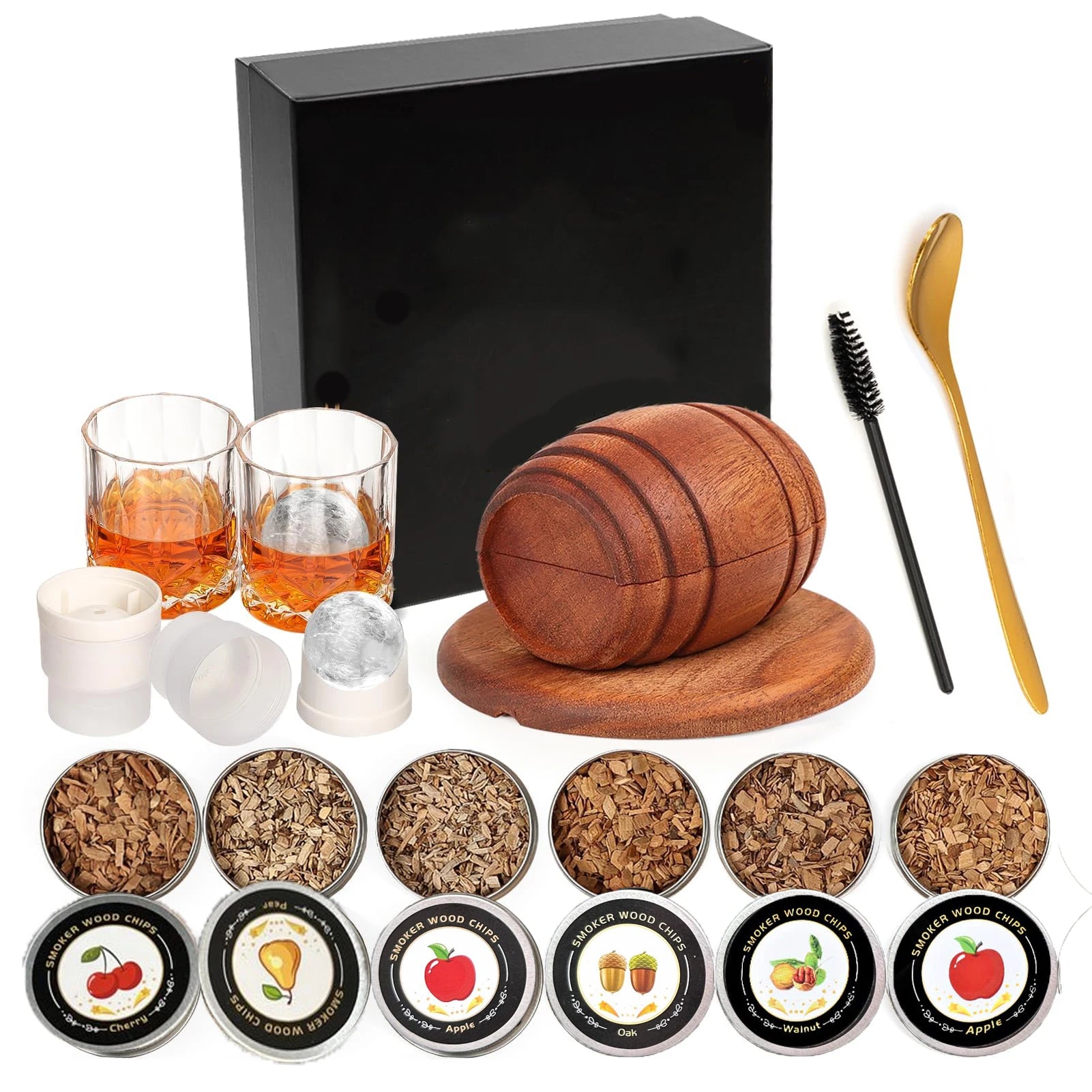 Whiskey Smoker Kit with Wood Chips 4 Flavors Old Fashioned Drink Smoker Infuser Cocktails Bourbon Gifts