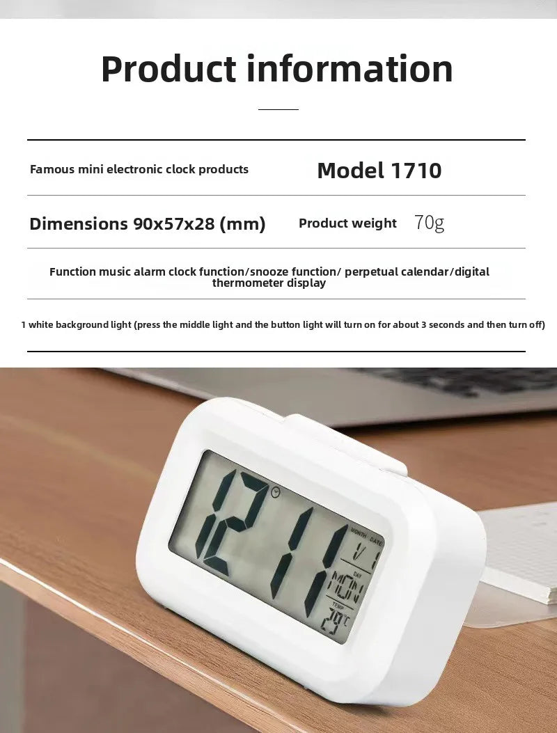 Alarm Clock Digital LED Electronic Backlight Snooze Calendar Home Office Desktop Screen Display Watch