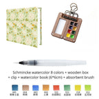 Portable Travel Watercolor Set Schmincke 8 Colors Mini Walnut Paint Box Sketchbook Supplies