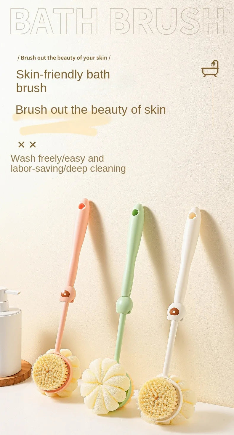 Two Sided Shower Body Brush Silicone Long Handle Back Body Exfoliating