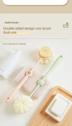 Two Sided Shower Body Brush Silicone Long Handle Back Body Exfoliating