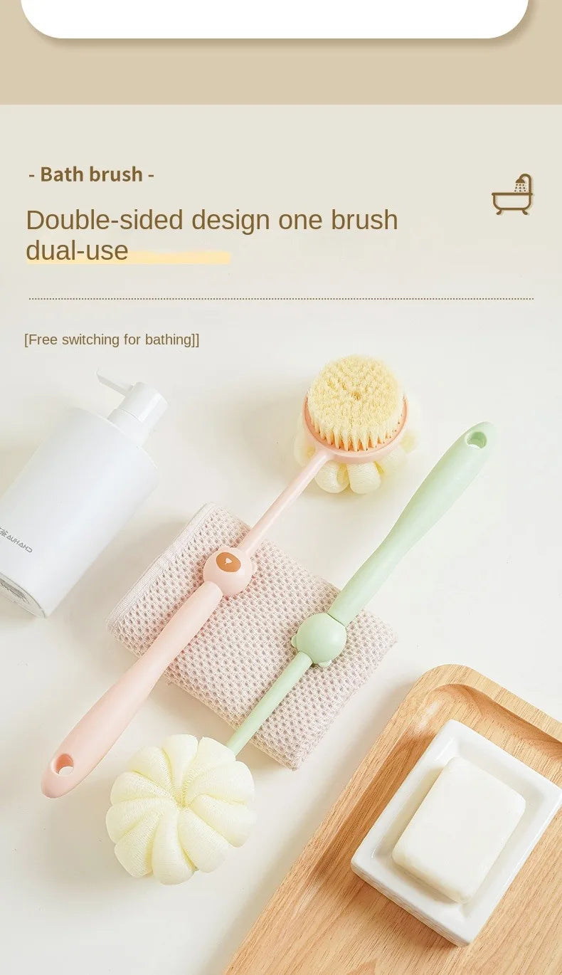 Two Sided Shower Body Brush Silicone Long Handle Back Body Exfoliating