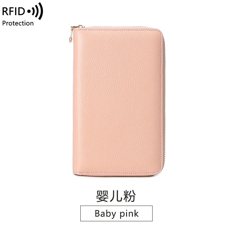 RFID Anti-Theft Cowhide Leather Wallet Brush Head Layer Large Capacity