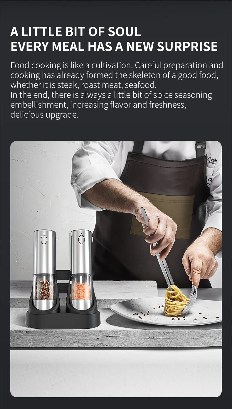 Salt And Pepper Grinder With Adjustable Coarseness Refillable Battery Powered Kitchen Set